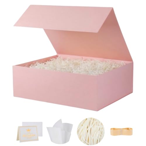UoeRing 1 Pcs Pink Gift Box Large 11.5x8x4 Inch with Magnetic Lid | Collapsible Luxury Present Box,for Birthday,Christmas Holiday Gift Includes Card,Ribbon,Tissue Paper & Shredded Filler - color: 13.5x11.8x4.7 Inch-Pink-Pack of 1