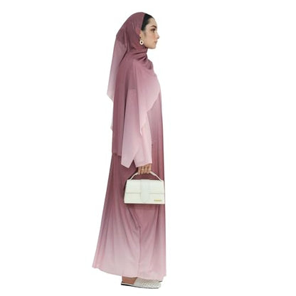 Muslim Women Abaya Gradient Flash Cardigan Sequin Robe with Hijab | Gradient Color, Flash Sequin, Scarf Hijab - color: 핑크, size: M
