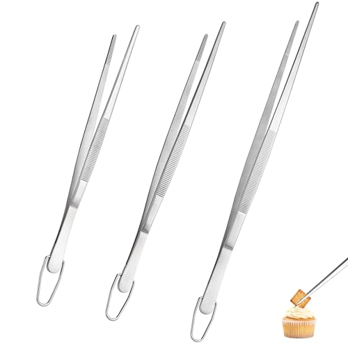 U-Taste Kitchen Cooking Tweezers 18/8 Stainless Steel, 8+10+12"/Pointed Tip | Food-Grade Metal Food Tongs Set, Seamless-Welding, Long Professional Chef Tweezer for Plating Serving Grilling Frying Feeding - size: 8in+10in+12in (pointed tip)