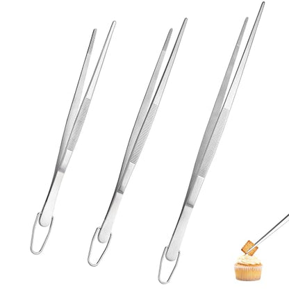 U-Taste 8"+10"+12" Kitchen Cooking Tweezer: 18/8 Stainless Steel Food-Grade Metal Food Tong, Flexible Pinching, Seamless-Welding and Sturdy for Serving Grilling Frying, Plating, Feeding (Pointed Tip) - size: 8in+10in+12in (pointed tip)