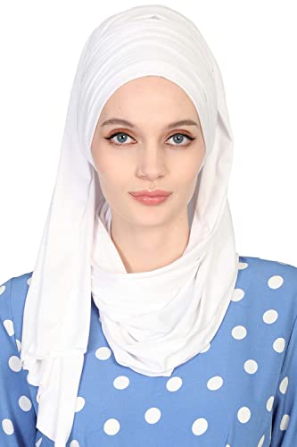 Aisha's Design Instant Hijab Scarves for Women, 95% Cotton Pretied Bonnet Turban Easy to Wear Cotton Headscarf - color: White