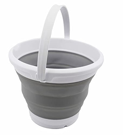 SAMMART 5.5L (1.4 Gallon) Collapsible Plastic Bucket - Foldable Round Tub - Portable Fishing Water Pail - Space Saving Outdoor Waterpot. (White/Grey, 1) - color: White/Grey