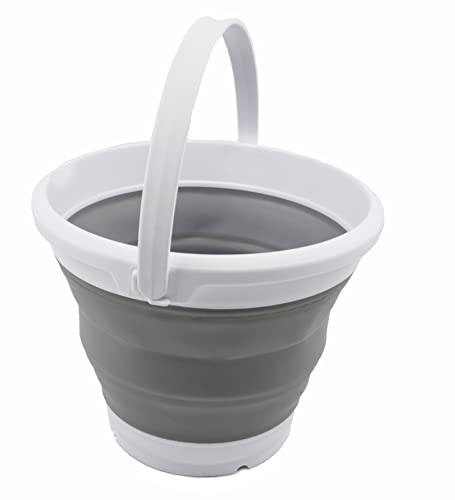 SAMMART 5.5L (1.4 Gallon) Collapsible Plastic Bucket - Foldable Round Tub - Portable Fishing Water Pail - Space Saving Outdoor Waterpot. (White/Grey, 1) - color: White/Grey