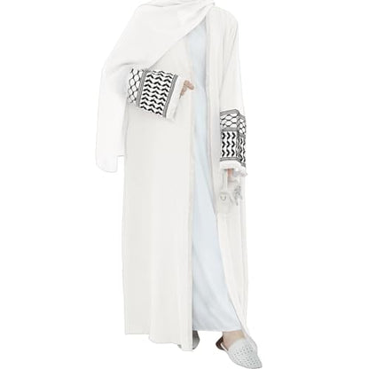 Women Ramadan Muslim Abaya Long Sleeve Embroidered Open Front Cardigan Kimono Turkey Dubai Kaftan - color: White, size: Small