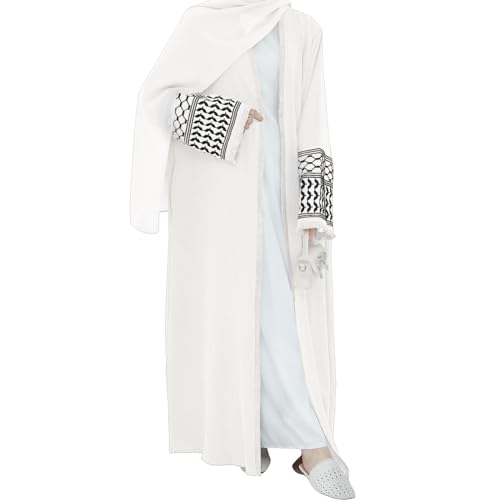 Women Ramadan Muslim Abaya Long Sleeve Embroidered Open Front Cardigan Kimono Turkey Dubai Kaftan - color: White, size: Small