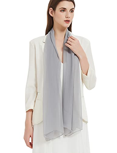 PANTONIGHT Long Chiffon Sheer Scarf For womens - color: 055 Plain Gray