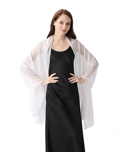 OurLore Chiffon Shawls Wraps for Women Sheer Glitter Scarf Sparkly Rhinestones Shoulder Sarong Cover Up Hijab for Wedding - color: White