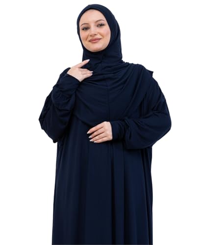 Prien Prayer Dress For Women, Cotton Muslim Abaya, Soft Hijab, Elegant Turkish Islamic Wear For Eid, Ramadan, Umrah, Hajj - color: Navy Blue