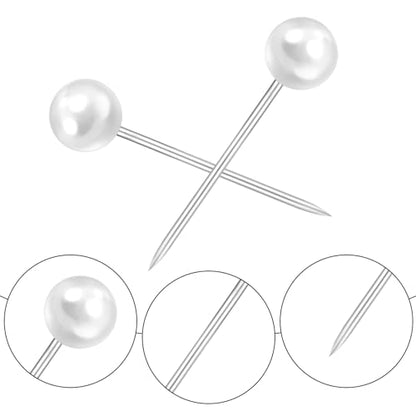 100Pcs Pearl Push Pins, Sewing Straight Pins with Faux Pearl Heads for Fabric Decorative Round Short Tacks with Storage Case for Sewing Craft Wedding Holiday DIY Accessories, 0.6Inch