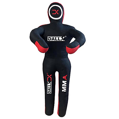 DALLX MMA Grappling Dummy BBJ Wrestling Brazilian Jiu Jitsu Punching Bag Judo Karate Throwing Boxing Fighting Dummy Self Defense Standing Position – UNFILLED - color: Black Red, size: 5 FT