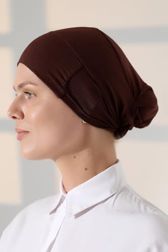 ihvan online, Hijab Cap, Beanie Undercap Scarf, Turban Head Wraps for Women, Hair Wrap, Muslim Under Scarf Hijab Cap - color: Light Brown