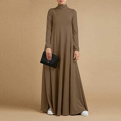 Xiaojmake Women Turtleneck Tunic Dresses Casual Long Sleeve Maxi Dress Long Sleeve Floore Length A Line Long Prayer Dress - color: Brown, size: Medium