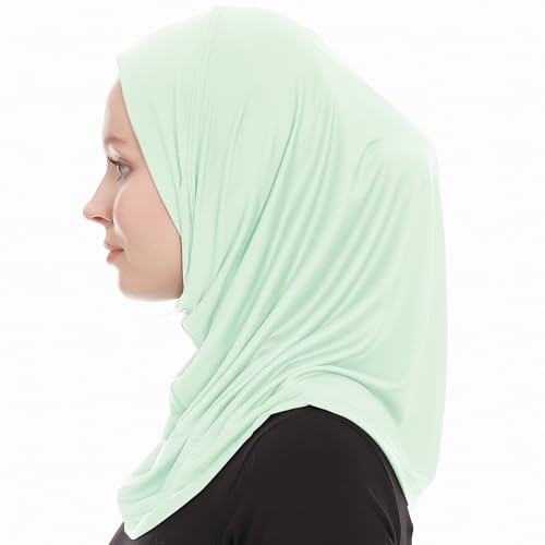 Plain Ready To Wear Amira Hijab for Women - Muslim Instant Amira Jersey Scarf – Soft Muslim One Piece Instant Hijab Headscarf - color: Mint