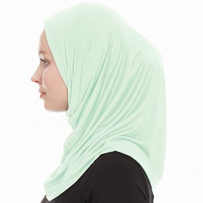 Plain Ready To Wear Amira Hijab for Women - Muslim Instant Amira Jersey Scarf – Soft Muslim One Piece Instant Hijab Headscarf - color: Mint