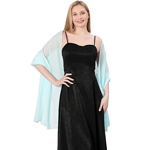Ladiery Chiffon Shawl Wraps for Women Evening Dresses, Elegant Soft Sheer Shawls for formal dressy Bride Wedding - color: Light Blue