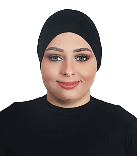 Fashion Cotton Modal Cotton Muslim Hat Elastic Inner Tube Caps Islamic Underscarf Hats Back Open Head Wrap - color: Black