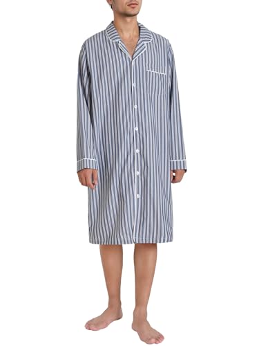 Latuza Men's Long Sleeve Cotton Button Down Nightshirt - color: Charcoal Stripe, size: 3X-Large