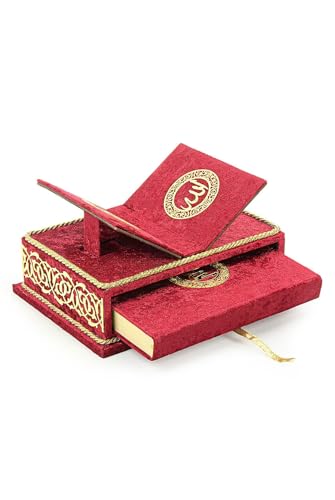 The Holy Quran Velvet Box Sets | Special Quran Holder Stand | Luxury Islamic Gift | Spiritual Grace| Quran Dimension;6.6*9.4inch/17*24cm I Perfect Ramadan, Eid, Umrah Gift for Muslim Women Men (Red) - color: Red