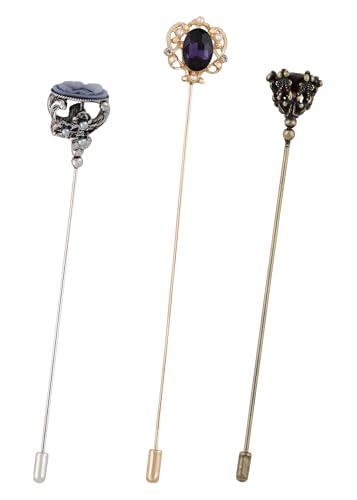 Alilang Vintage Hat Pin 5 inch Long Handle Golden Tone Lapel Pins Tie Scarf Brooch Jewelry Accessories Pack of 2/3/5 - color: 3 PCS Multi-shaped 3
