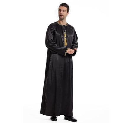 Men's Islamic Arab Kaftans Robe for Eid, Dubai Ramadan Daily Clothes - Muslim Thobe Shirt - color: B Black, size: X-Large