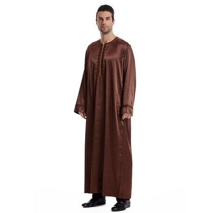 Men's Islamic Arab Kaftans Robe for Eid, Dubai Ramadan Daily Clothes - Muslim Thobe Shirt - color: A Brown, size: 3X-Large