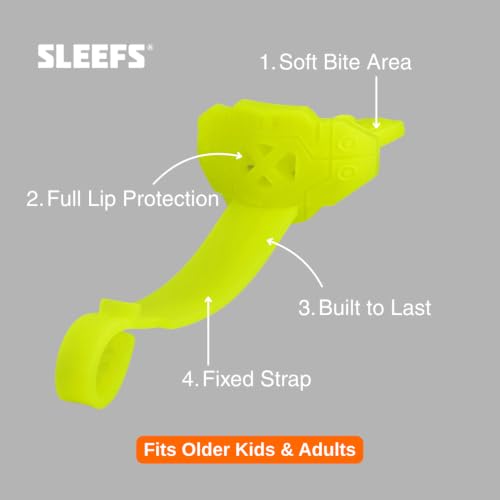 SLEEFS X Safety Yellow Football Mouth Guard - Lip/Mouthguard with Helmet Strap - Lip/Teeth Protector Mouthpiece - Moldable - for Youth/Adults, Men & Women Mouth Guard, Maximum Air Flow, All Sports - color: Safety Yellow