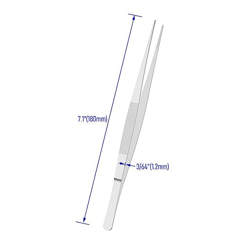 7.1" Stainless Steel Tweezers, Straight Pointed, 3/64" Thick | Serrated Tip, Perfectly Aligned, Multipurpose Daily Garden Home Lab Craft Repairing Tool - size: 7.1"L(3/64"T)