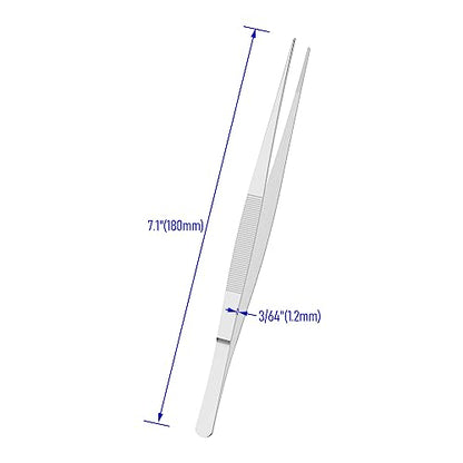 7.1" Stainless Steel Tweezers, Straight Pointed, 3/64" Thick | Serrated Tip, Perfectly Aligned, Multipurpose Daily Garden Home Lab Craft Repairing Tool - size: 7.1"L(3/64"T)