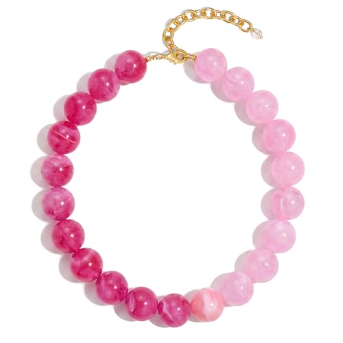 Chunky Beaded Necklace for Women Colorful Big Bead Choker Necklace Fashion Trendy Summer Boho Large Bead Statement Necklaces Beach Vocation Holiday Jewelry Gifts - color: Pink Match Beaded