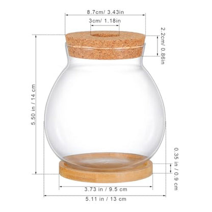 POPETPOP Desktop Glass Fish Bowl - Round Small Fish Tank | with Wood Stopper & Bamboo Mat, Clear Glass Betta Fish Bowl for Succulent Plants, Hydroponic Air Plant (5.5X5.1 Inch)