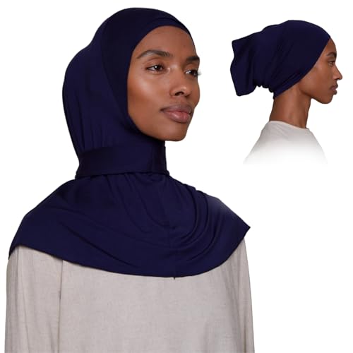 Slip-on Instant Premium Jersey Hijab with Undercap - Buttery Soft, Lightweight Hijab with Innovative Tie-Back Design - color: Navy Blue