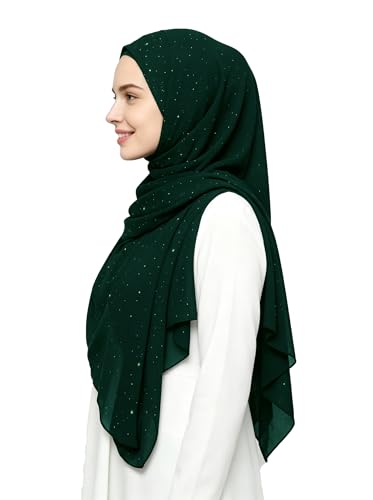 Lina & Lily Sparkle Shimmer Gold Glitter Women's Chiffon Hijab Head Scarf Shawl Wrap Lightweight - color: Jungle Green