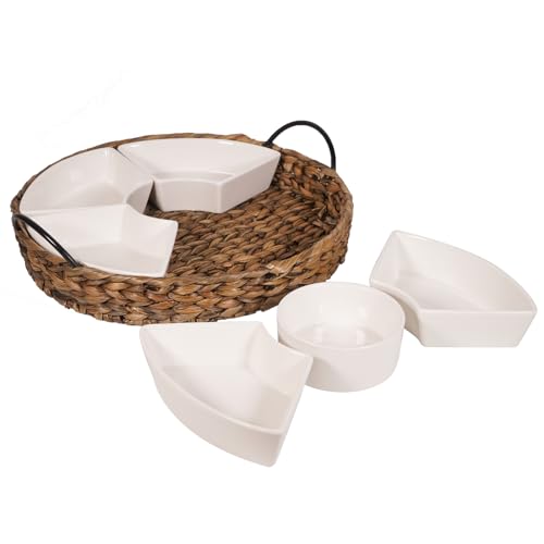 Serving Tray and Serving Dishes, RANDEFURN 7-Set Gold Platters for Parties,15.5 x 15.5 inches, Divided Serving Trays & Platters, Portable Handle,Gold - color: Gold