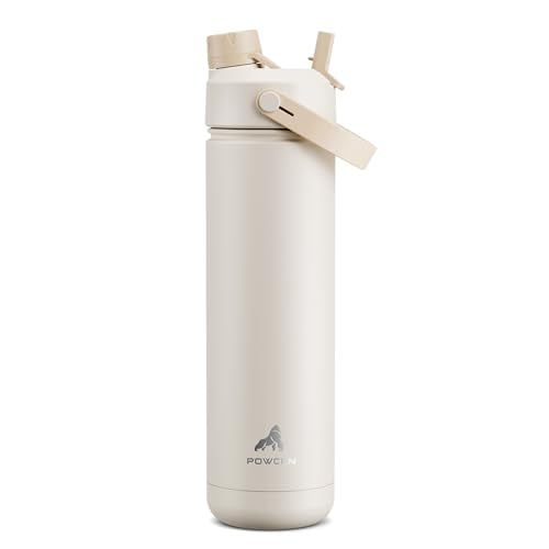POWCAN 26 oz Insulated Water Bottle with 2-in-1 Straw and Spout Lid, Keep Cold 24H, Leak-Proof, Fits in Car Cup Holder, Stainless Steel Water Bottle for Sports, Gym, Travel, and School (Mousse) - color: Mousse, size: 26 Ounces