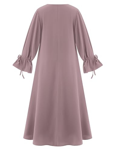 ABEWIP Muslim Dresses for Women Long Sleeve Tie Cuffs Islamic Prayer Dress Abaya Kaftan Dubai Casual Dress - color: Taro Purple, size: Medium