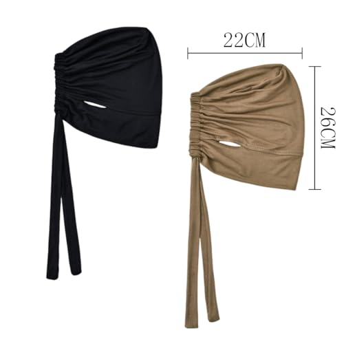 Hijab Undercaps Slouchy Beanies Cap Soft Hijab Caps Under Scarf for Women Muslim Jersey Inner Beain-Cap - color: Black+khaki