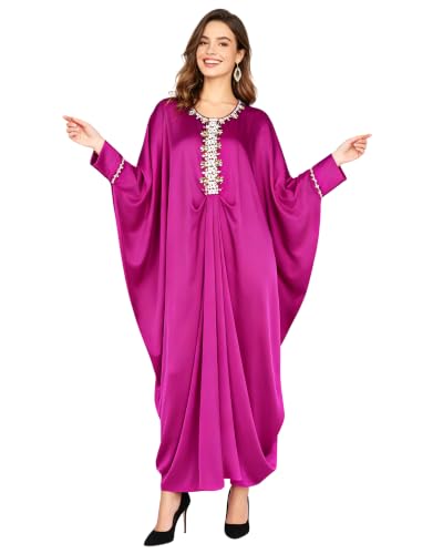 Qianliniuinc Women Abaya Arabic Maxi Dress - Lady Plus Size Loose Cocktail Party Gown Black - color: Fuchsia