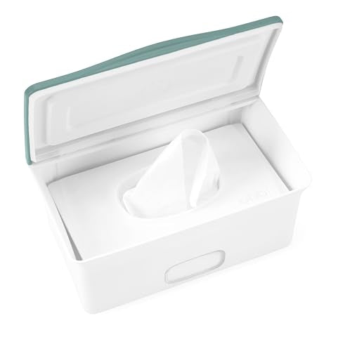 Ubbi Baby Wipes Dispenser with Weighted Plate, Open Water | Rubber Seal Keeps Wipes Fresh, Non-Skid Feet, Holds Standard Pack of Wipes, Baby Changing Station Essential - color: Open Water Wipes Dispenser, size: 1 Count (Pack of 1)