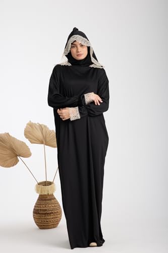 SODEF One-Piece Hooded Bonet Women's Prayer Dress | Regular Fit | Cotton Polyester Knit | Long Sleeve | Black, 36 - Multiple - size: 36