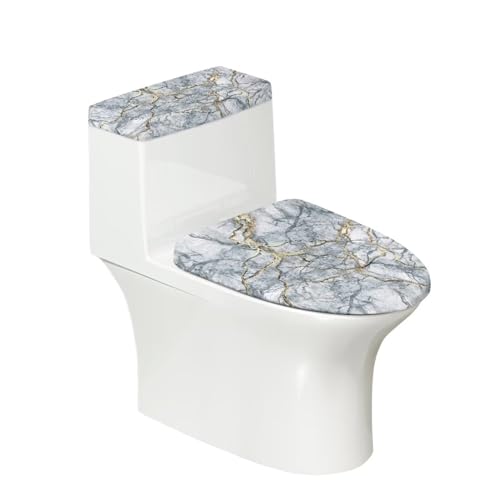 Marble Gold Toilet Lid Covers & Toilet Tank Lid Cover with Elastic Edges Fit Standard Oblong Elongated Toilet Home Decoration - color: Marble Gold