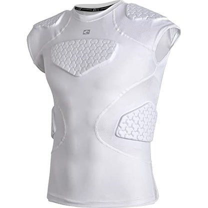 COOLOMG Youth Football Padded Shirt Chest Rib Protector | Football Compression Undershirt Heart Sternum Shoulder Protection - color: White, size: Medium