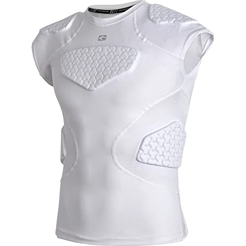 COOLOMG Youth Football Padded Shirt Chest Rib Protector | Football Compression Undershirt Heart Sternum Shoulder Protection - color: White, size: Small
