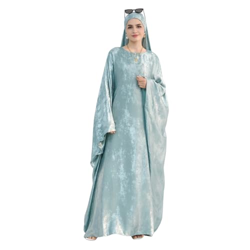 ODIZLI Abayas For Women Muslim Metallic Shiny Hijab Prayer Dress Arabic Kaftan Dubai Turkey Islamic Dress - color: Peacock Blue, size: Size Two