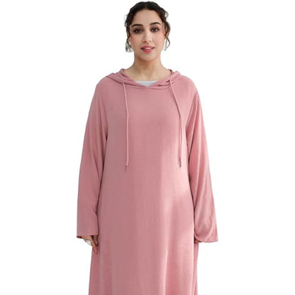 Muslim Abaya Dress for Women Lightweight Hoody Pockets Islamic Prayer Robe - color: Pink, size: Small