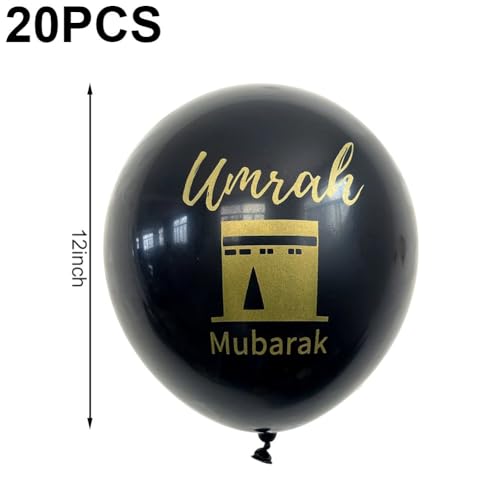 20pcs Umrah Mubarak Balloon Set Gold Black Islamic Party Supplies Ramadan Decorations for Ramadan Muslim Eid Umrah Mubarak Graduation Decorations Hajj Blessing Ceremony