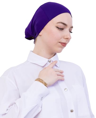 Prien Soft Undercap Hijab for Women, Cotton Islamic Bonnet, Muslim Head Scarf Inner Cap for Prayer Wear, Turban Hat Ramadan - color: Purple