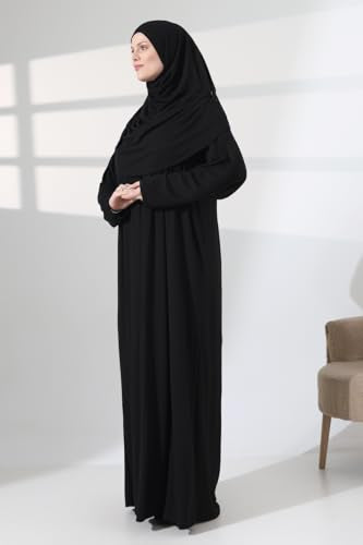 ihvan online Muslim Dresses for Women, Prayer Dress, Islamic Abaya with Hijab, One-Piece Long Sleeve Muslim Dress - color: Black