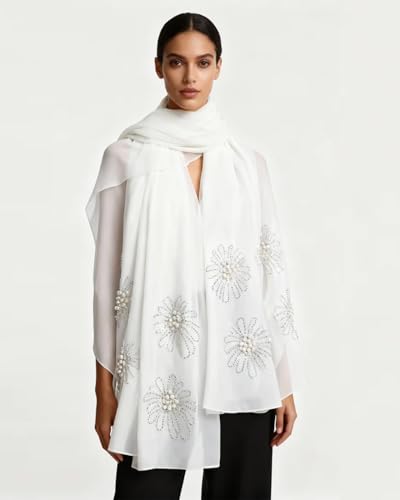 Chiffon Hijab Scarf for Women Muslim Hijab Head Wrap Scarves Soft Rhinestone Chiffon Scarf Fashion Long Scarves Shawl - color: White