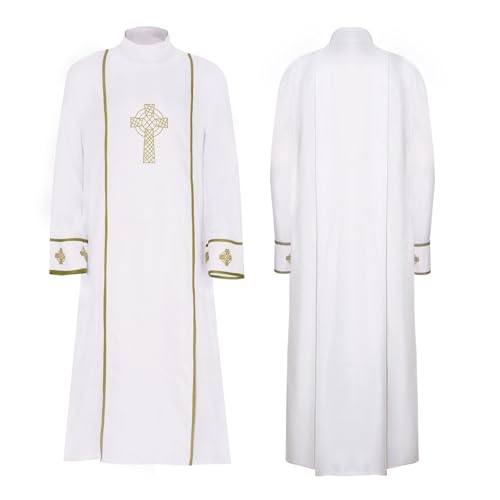 MIAOCOS Medieval Pastor Outfit Clergy White Robe Historical Priest Costume Church Plays Clergy Gown Hajj Eid - size: Large