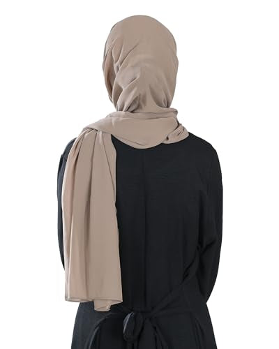Magnetic Chiffon Hijab Scarf for Women, Quick Snap Closure Headscarf, Breathable Muslim Headwrap with Under Cap - color: Desert Khaki